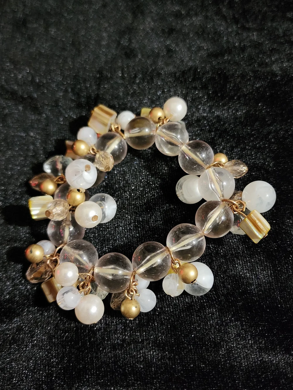 Gold & Pearl Cluster Beaded Stretch Bracelet - Women's Jewelry